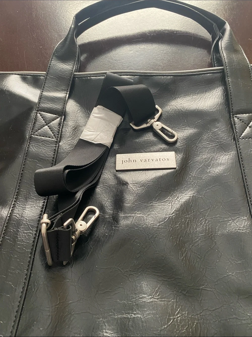 John Varvatos Black Leather Weekend Tote